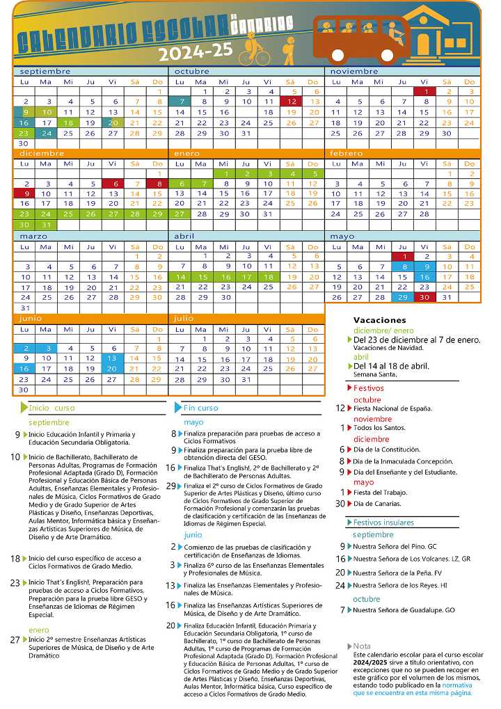 Schoolkalender 2024-2025 en feestdagen Tenerife 2025