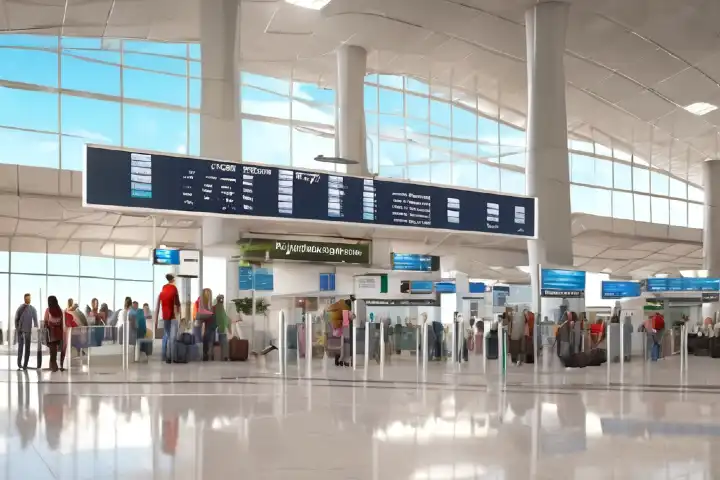 Internationale vluchten Tenerife - inkomhall luchthaven Tenerife door AI gegenereerd